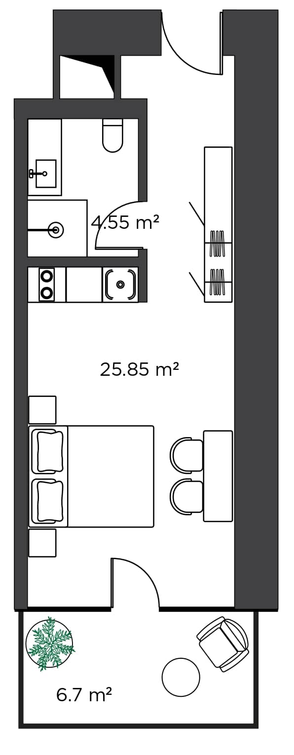 Studio, 37.1 m²