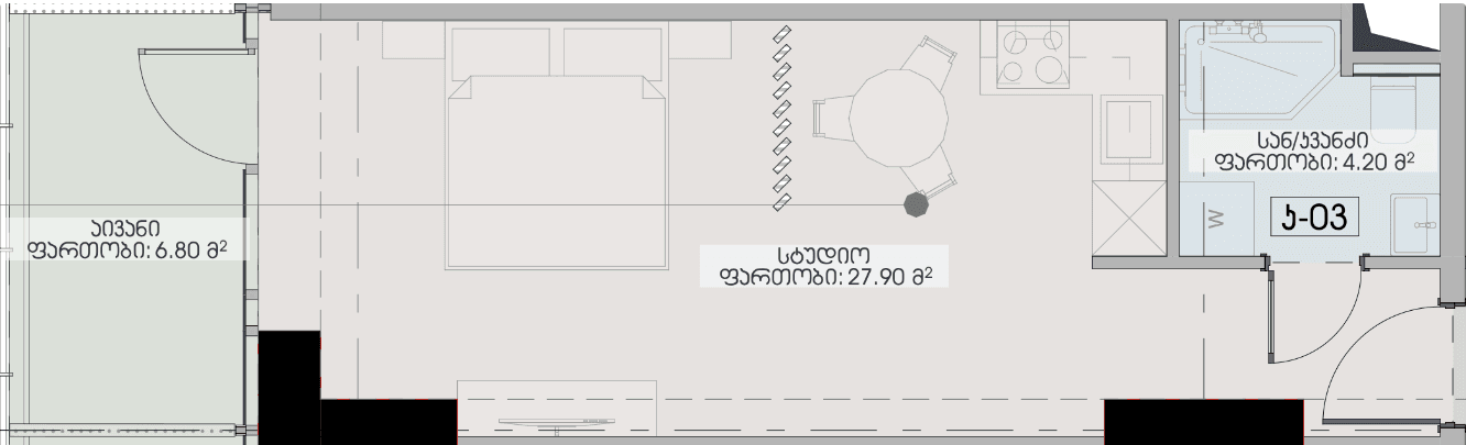 Студия, 36.7 м²