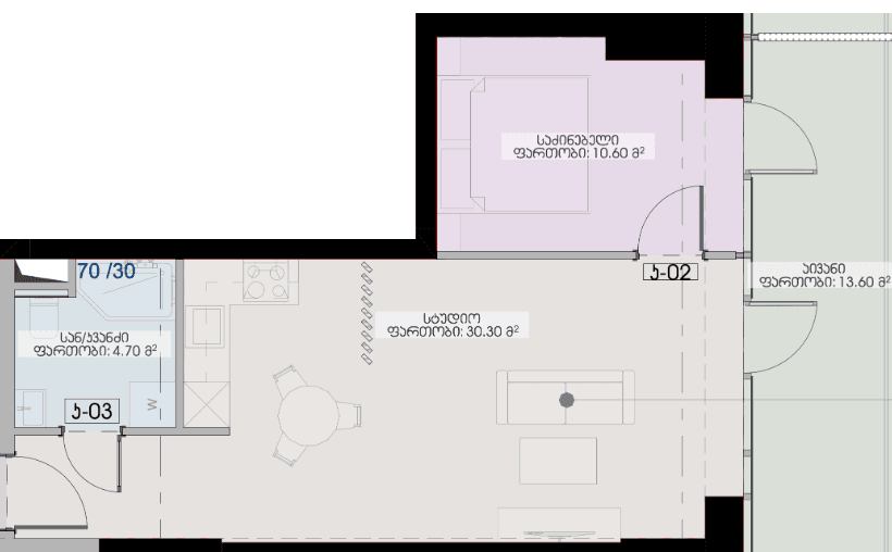 דירת חדר אחד, 59.3 מ״ר