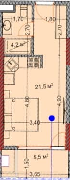 استوديو, 31.3 م²