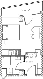 单间, 28.6 m²