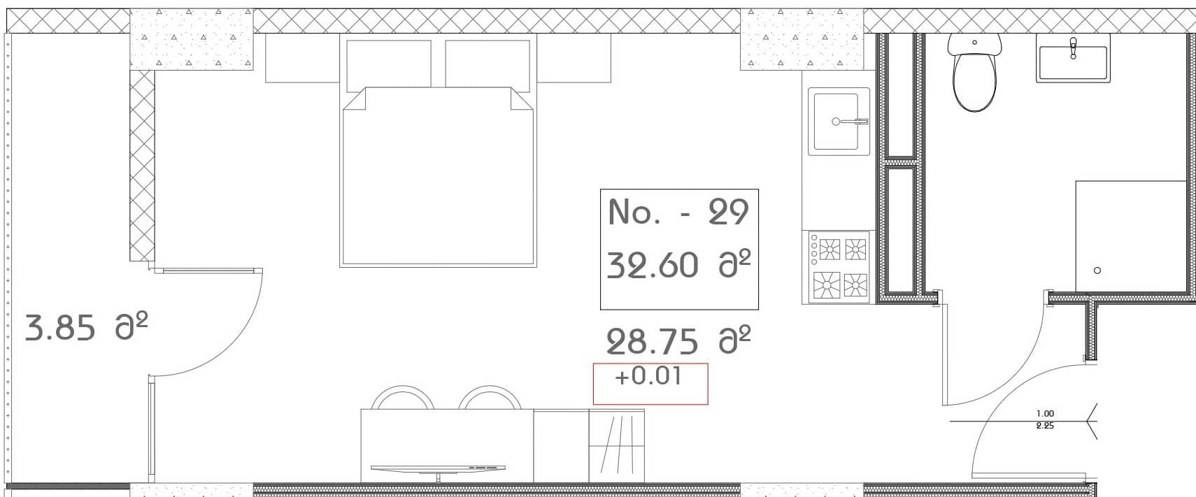 Студия, 32.6 м²