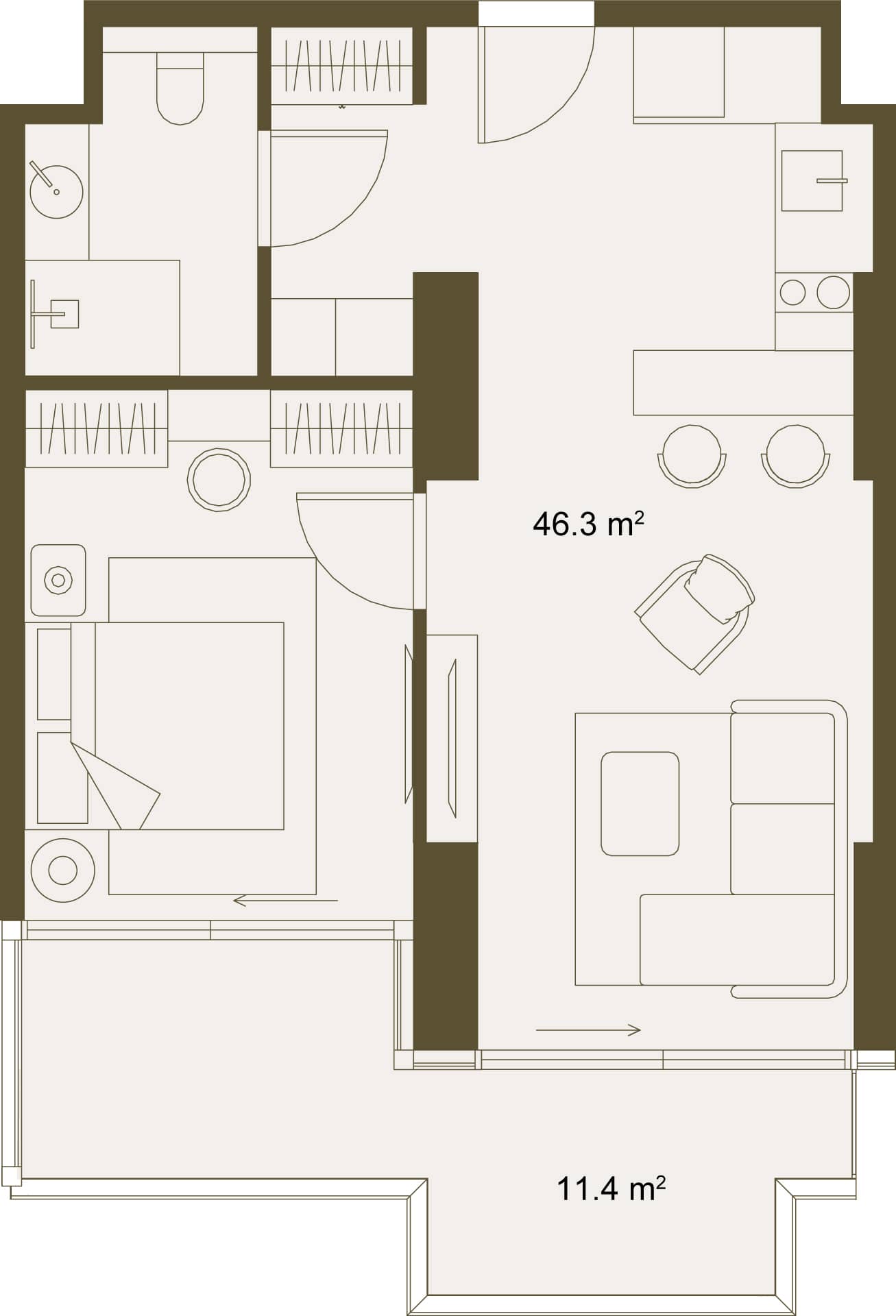 1-комн., 57.1 м²