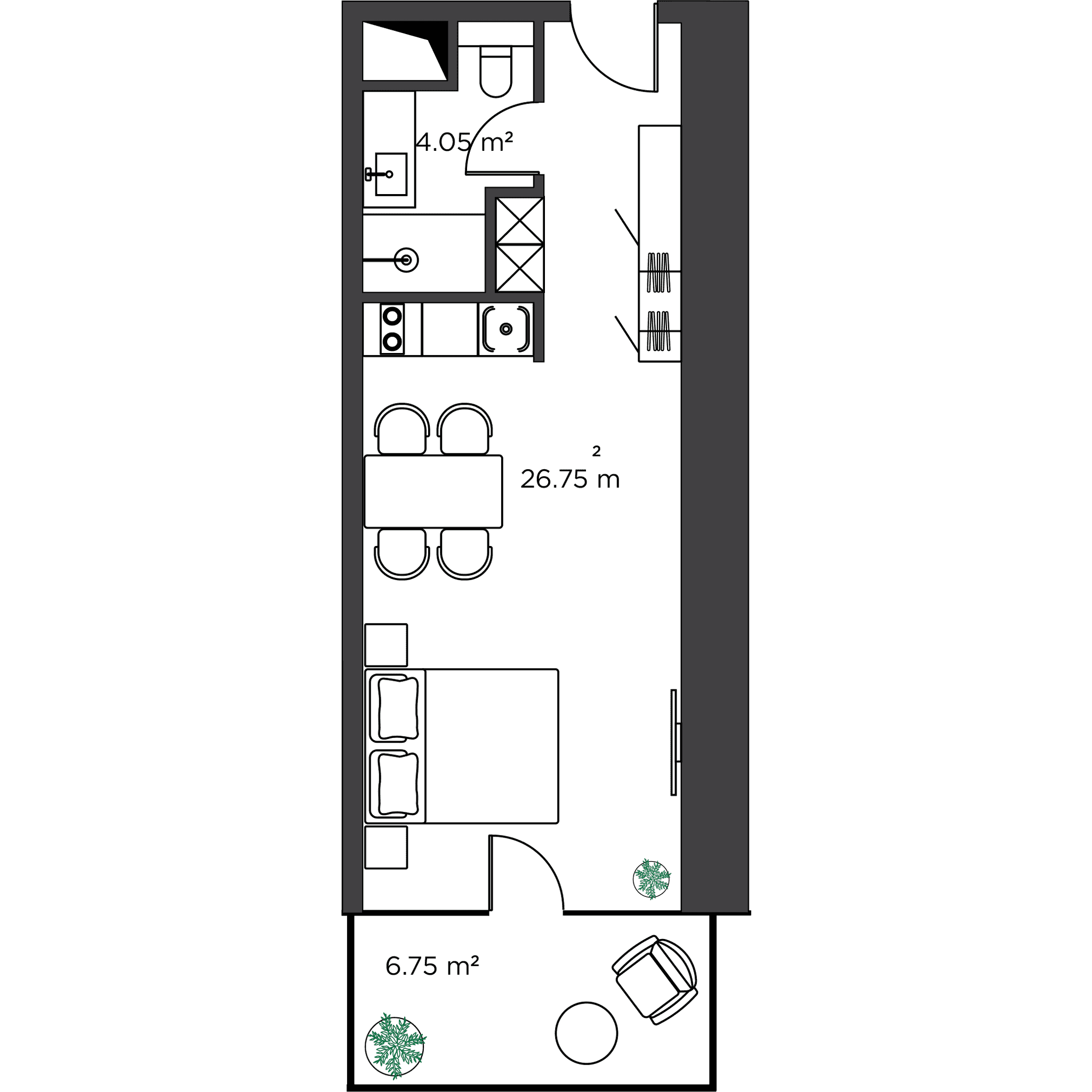 Студия, 37.5 м²