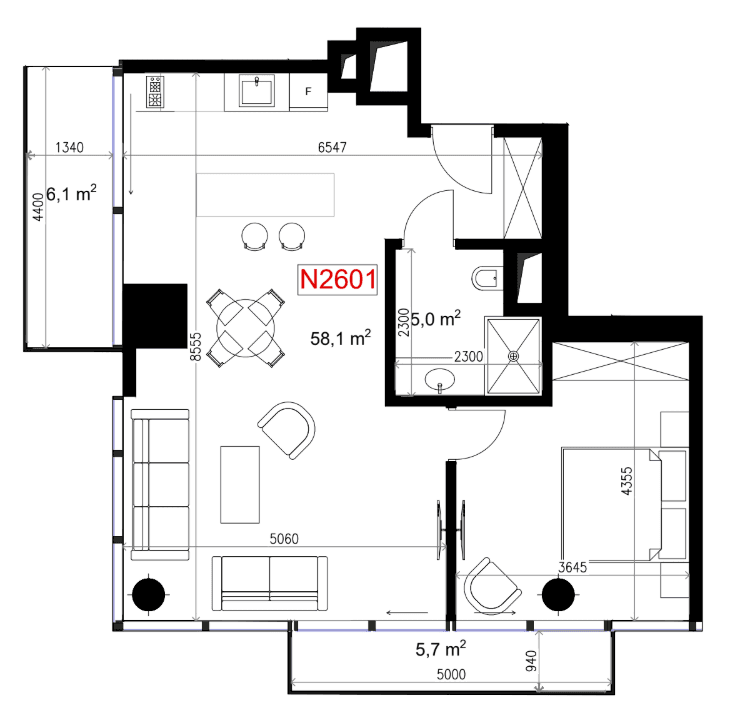 一居室, 80.5 m²
