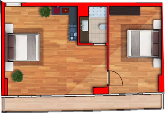 1-room, 61.9 m²
