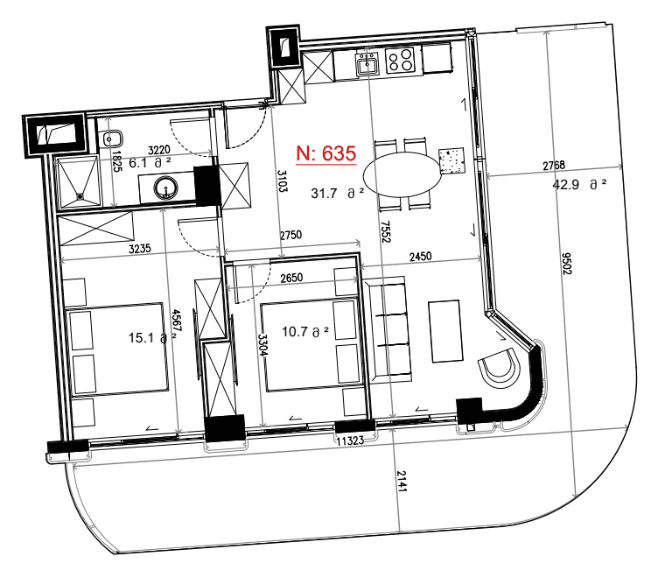 两居室, 106.5 m²