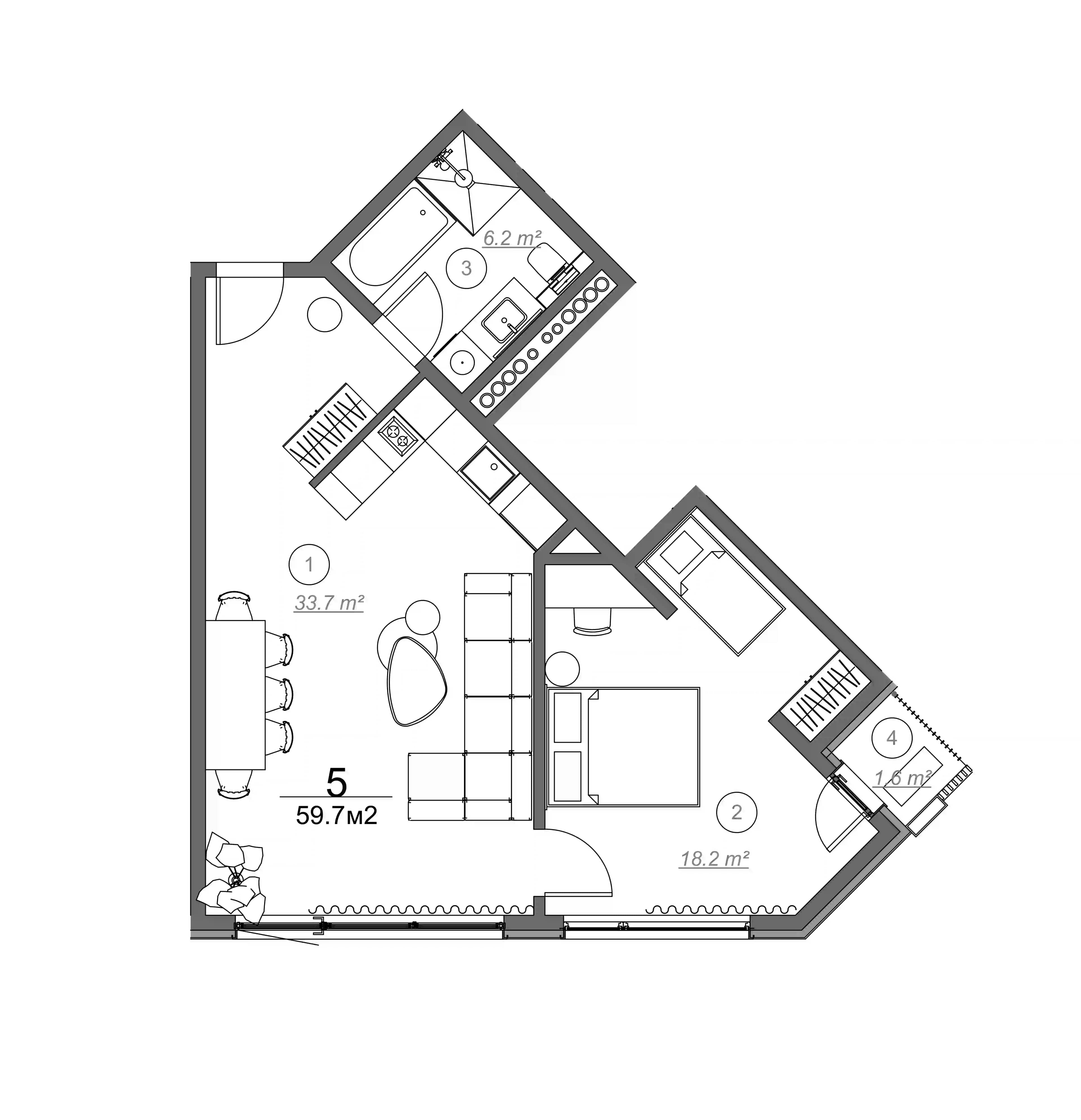 1-room, 74.4 m²