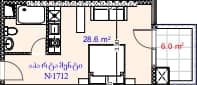 استوديو, 34.6 م²