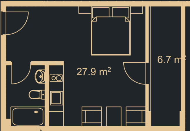 Студия, 34 м²