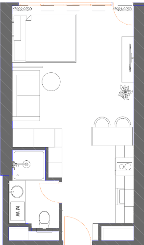 单间, 34.9 m²