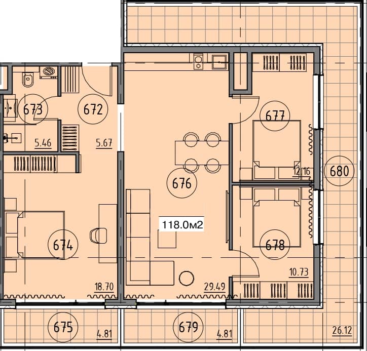 3-комн., 118 м²