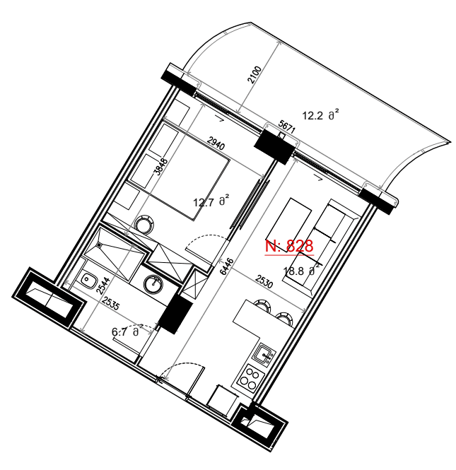 1-room, 50.4 m²