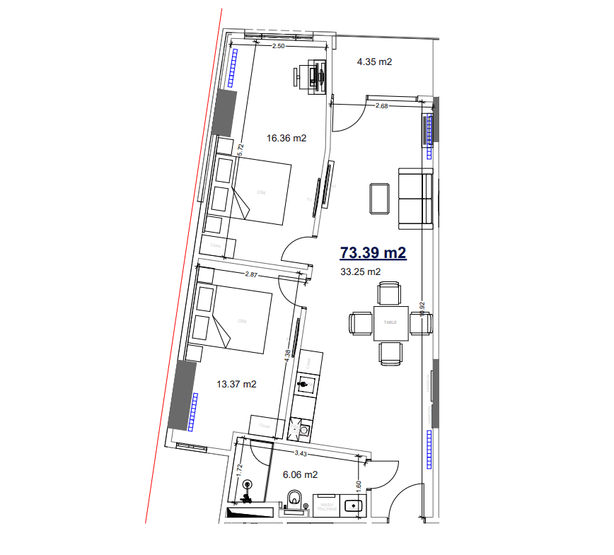 两居室, 73.4 m²