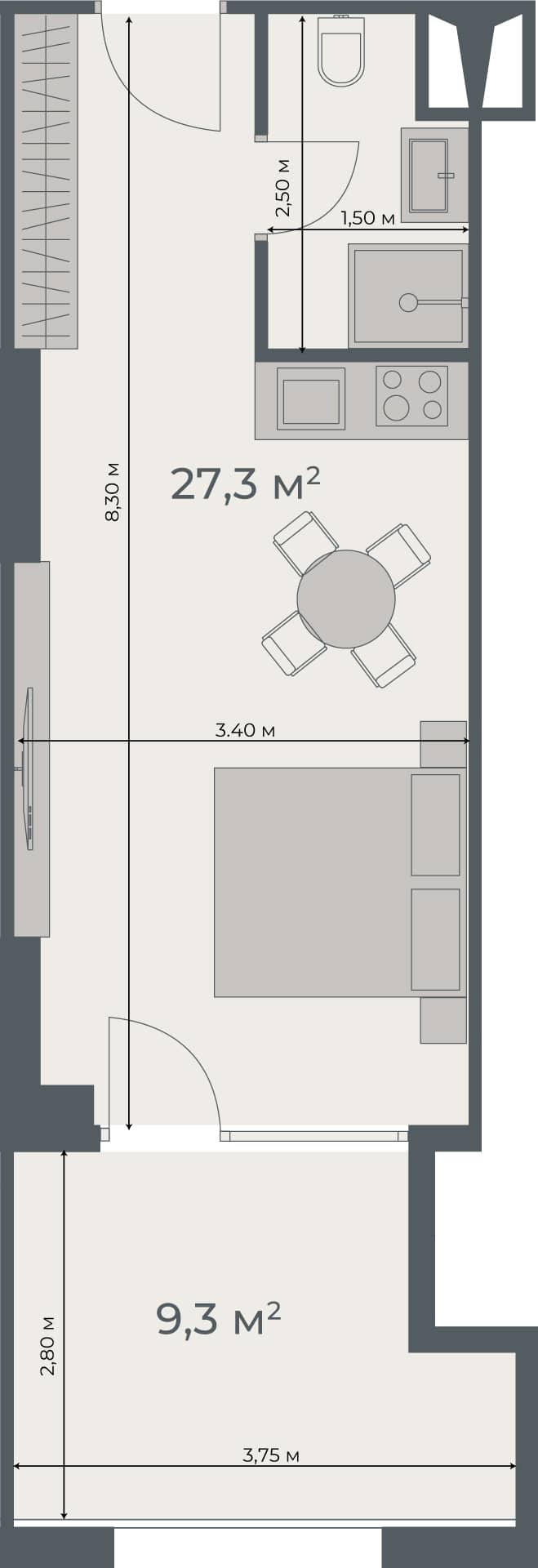 Студия, 36.6 м²
