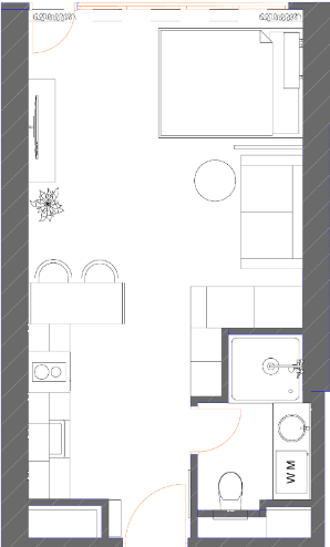 单间, 34.9 m²