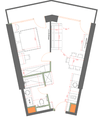 1-room, 49.6 m²