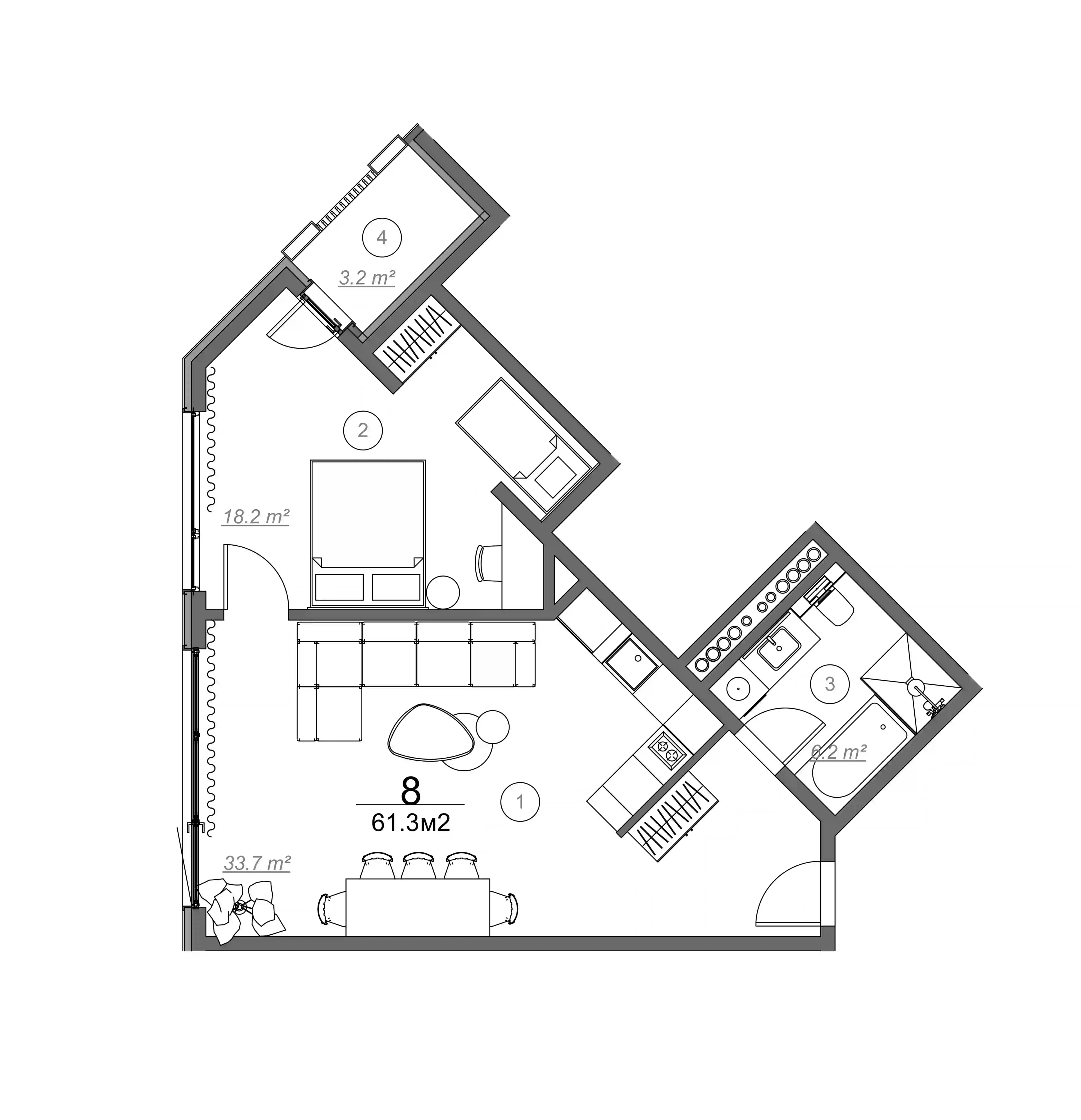 1-room, 73.3 m²