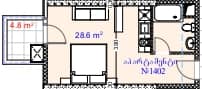 单间, 33.4 m²