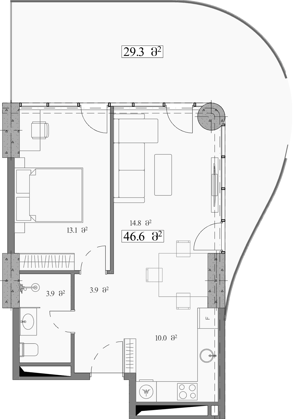 شقة بغرفة واحدة, 75.9 م²