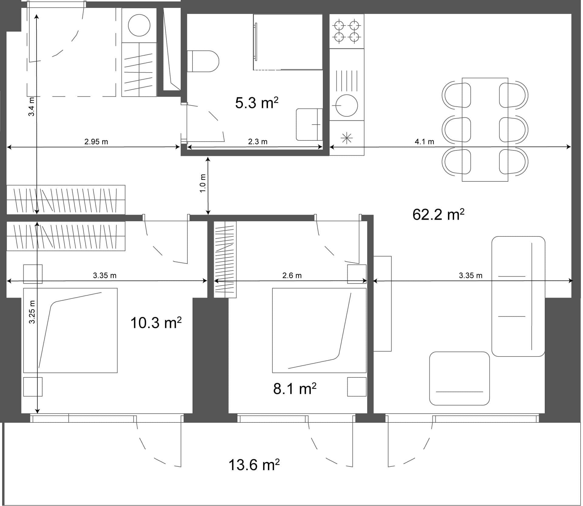 两居室, 75.8 m²