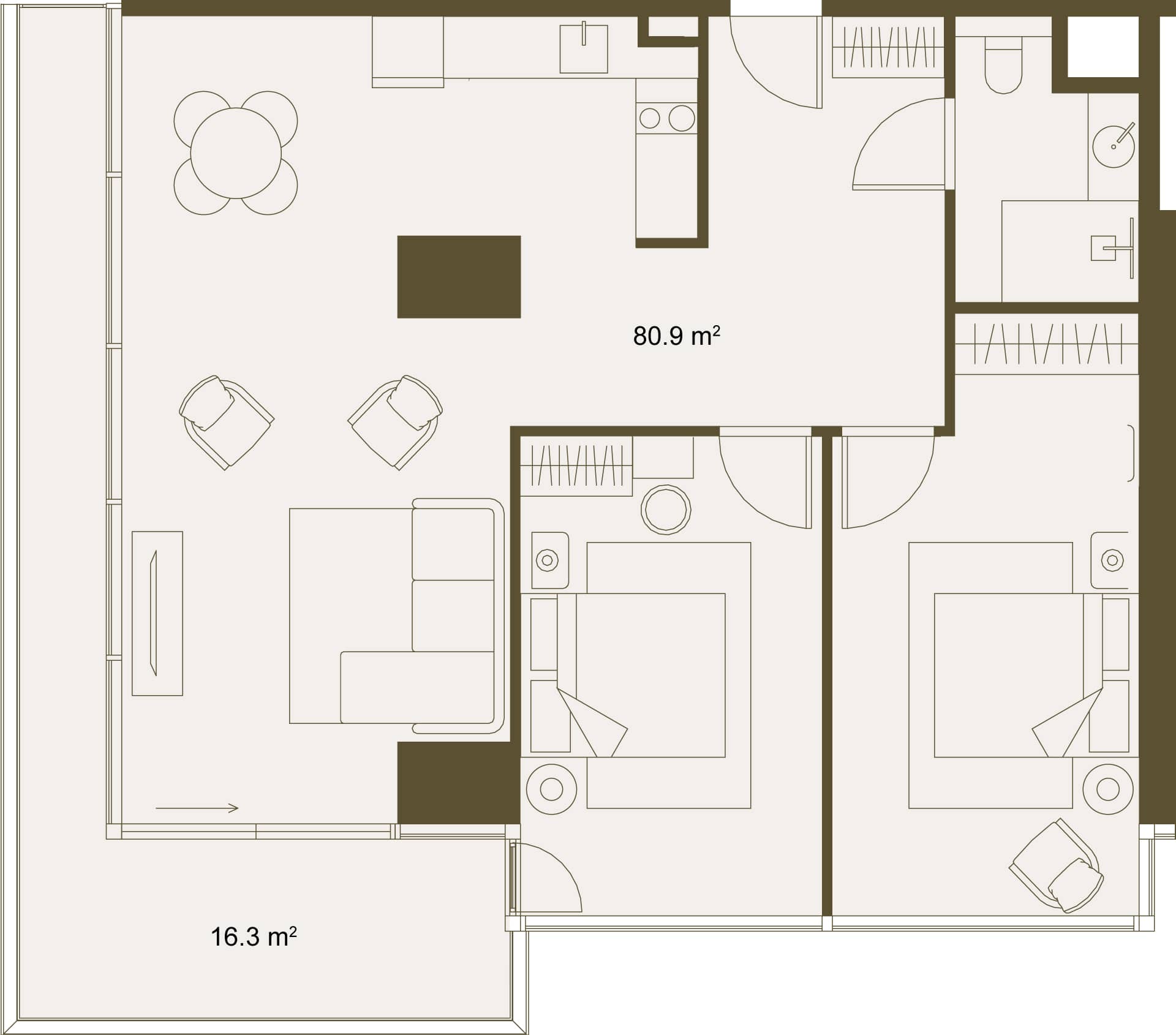 2-room, 97.2 m²