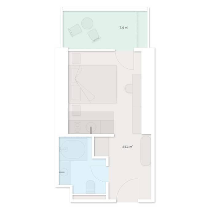 استوديو, 31.3 م²