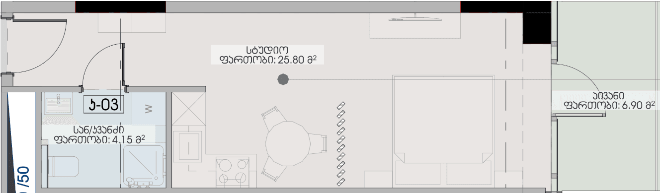 Студия, 36.9 м²