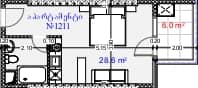 单间, 34.6 m²