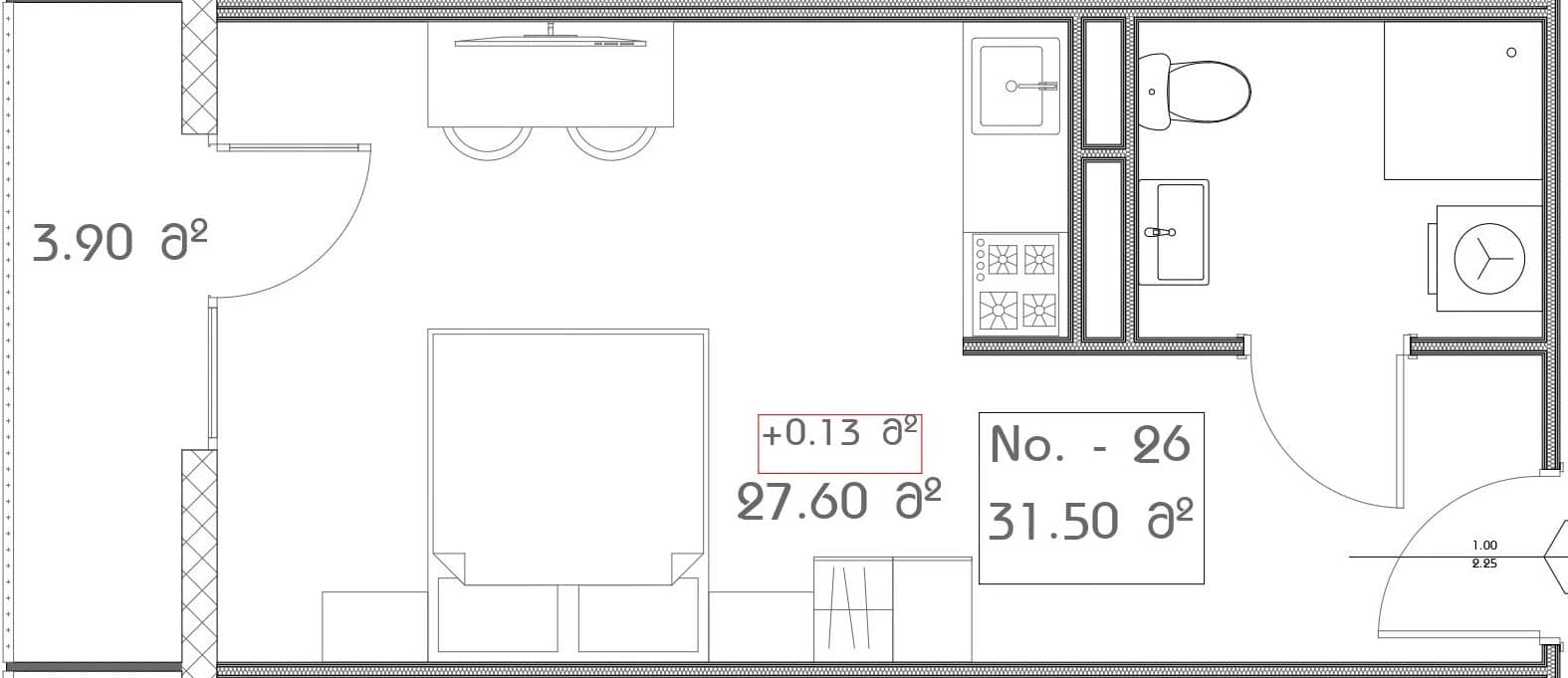 Студия, 31.5 м²