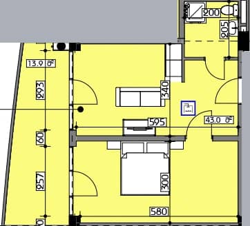 1-room, 56.9 m²