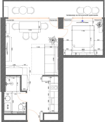 一居室, 48.5 m²