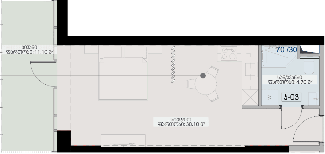 Студия, 45.9 м²
