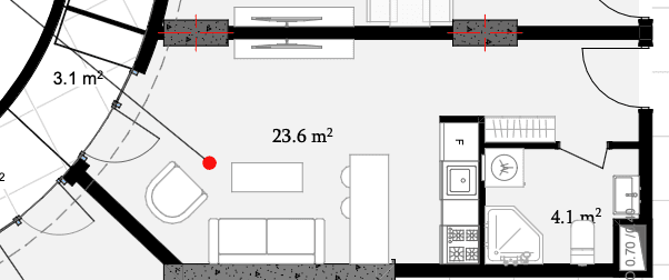 单间, 30.8 m²