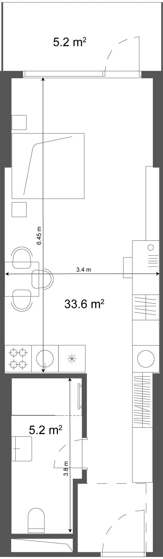 סטודיו, 38.8 מ״ר