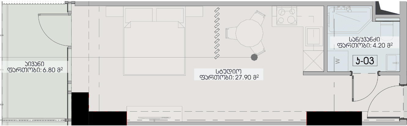 Студия, 38.9 м²