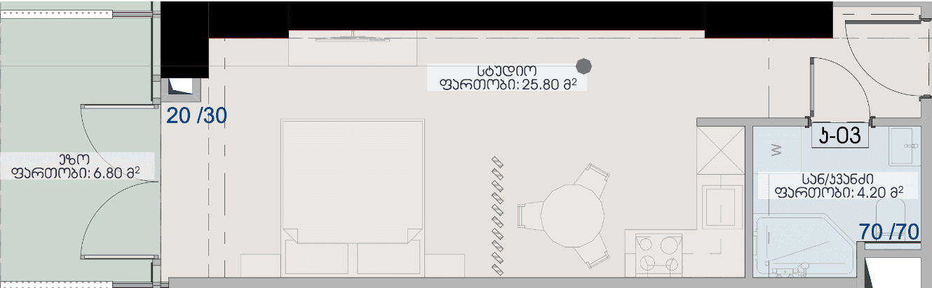 סטודיו, 36.8 מ״ר