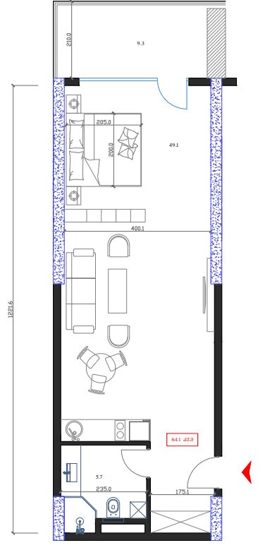 Студия, 64.1 м²