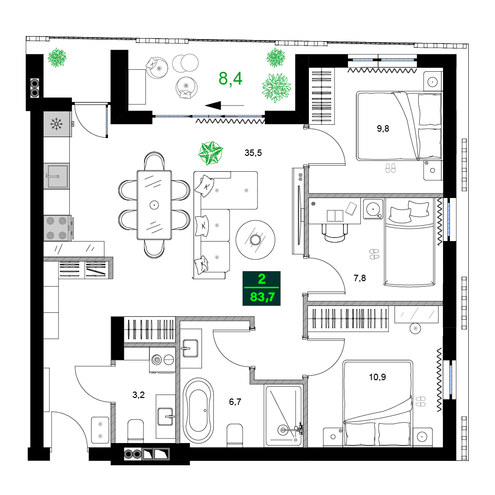 4-комн., 83.7 м²