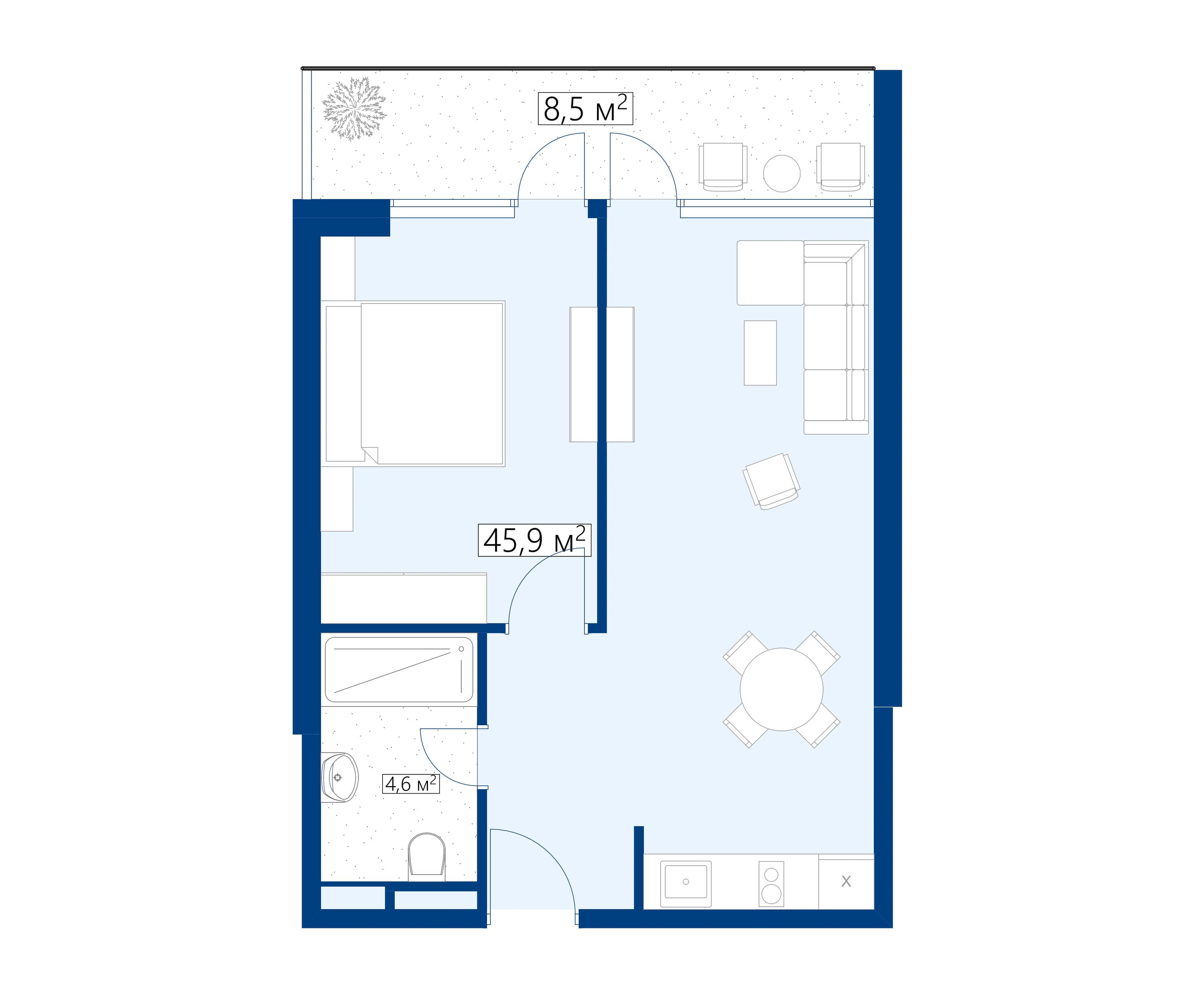 1-комн., 54.4 м²