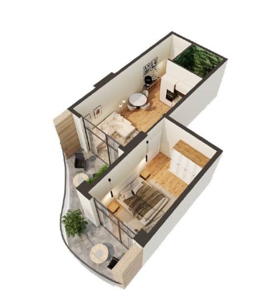 一居室, 58 m²