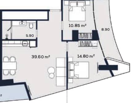 2-room, 80 m²