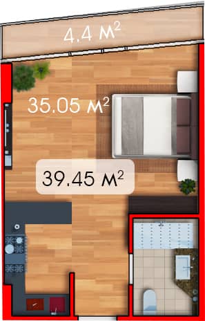 Студия, 37.5 м²