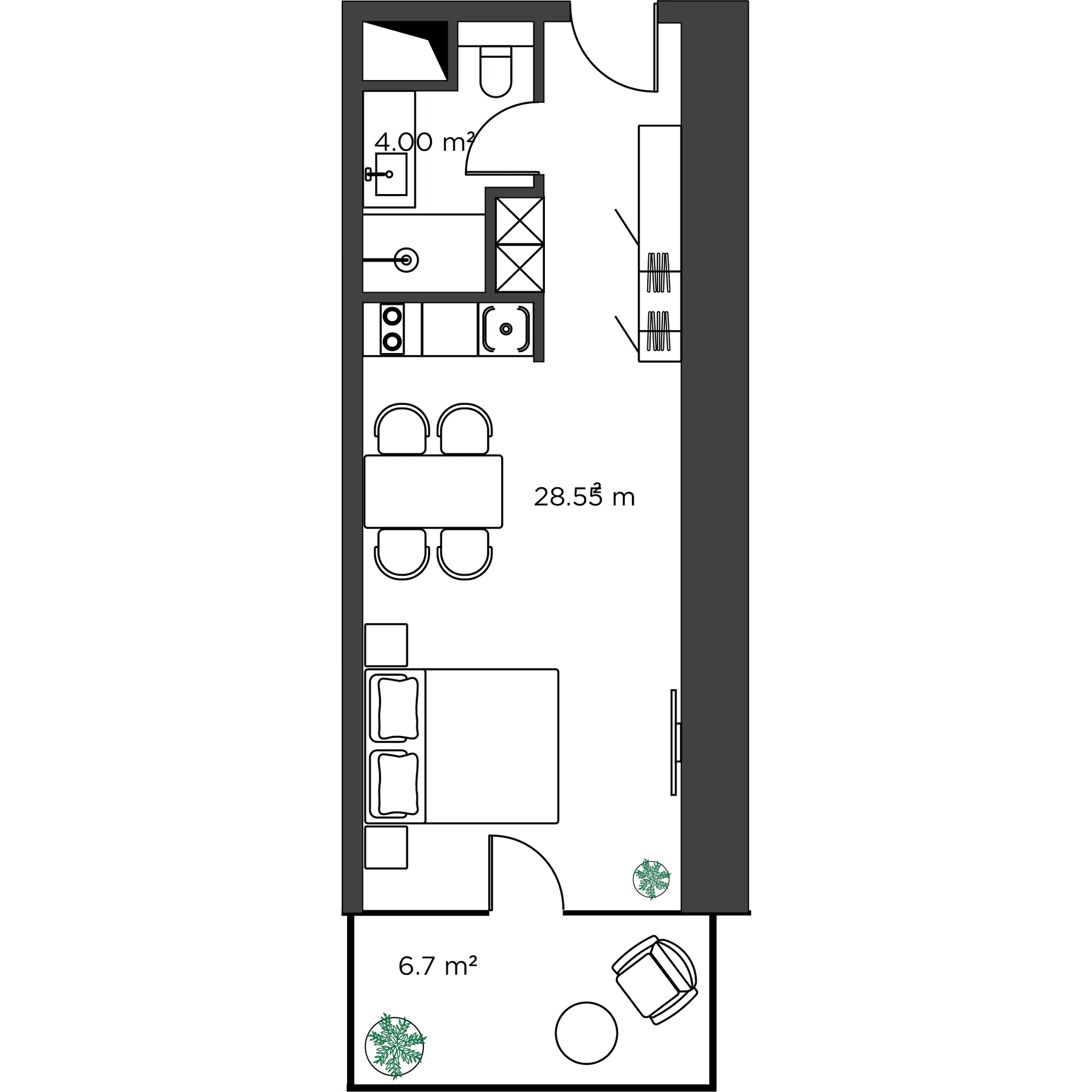 Студия, 39.3 м²