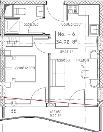 一居室, 35.6 m²