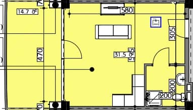 Студия, 46.2 м²
