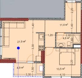 1-room, 56 m²