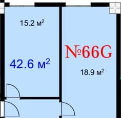 一居室, 42.6 m²