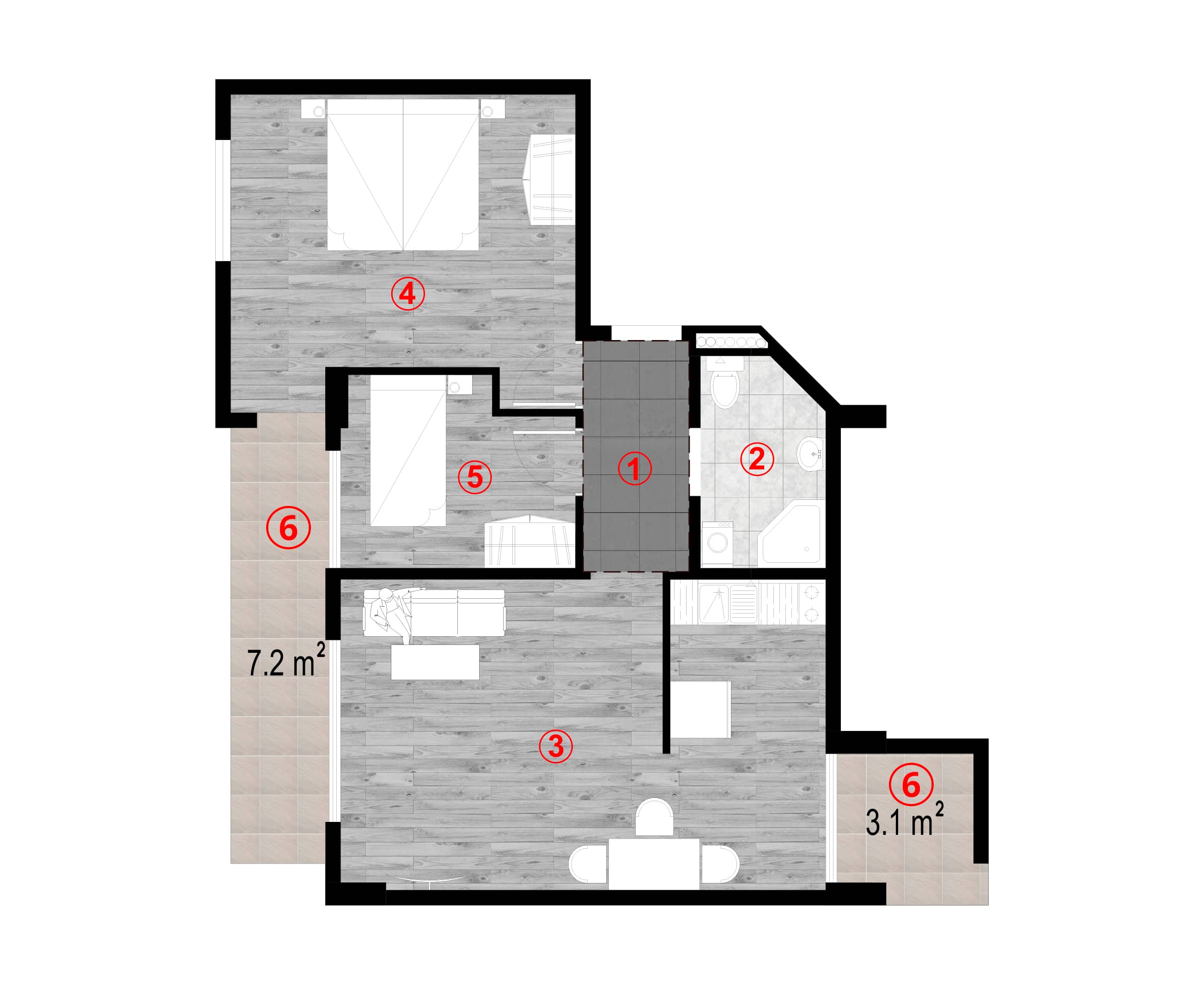两居室, 72.1 m²