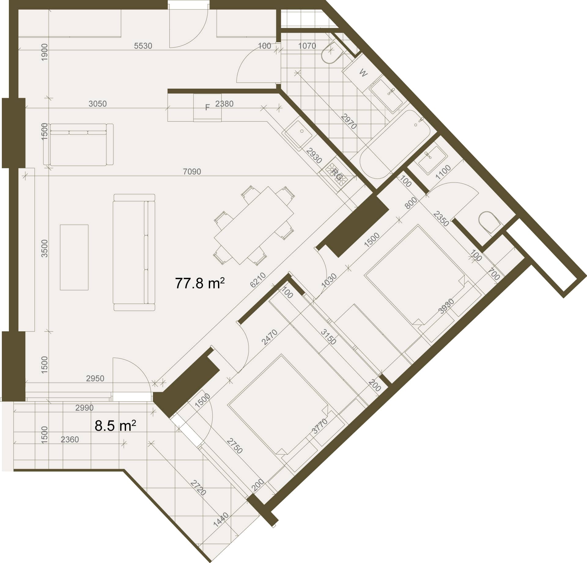 2-room, 86.3 m²